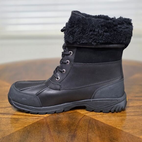 UGG Butte Waterproof Men's Black Boots Size 11 Convertible Leather Fur Lined New - Picture 10 of 12